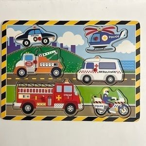 Circo by Target wooden peg puzzle. Emergency Vehicles. Wooden puzzle.